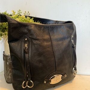 B Makowsky Black Motto Leather Hobo Bag EUC